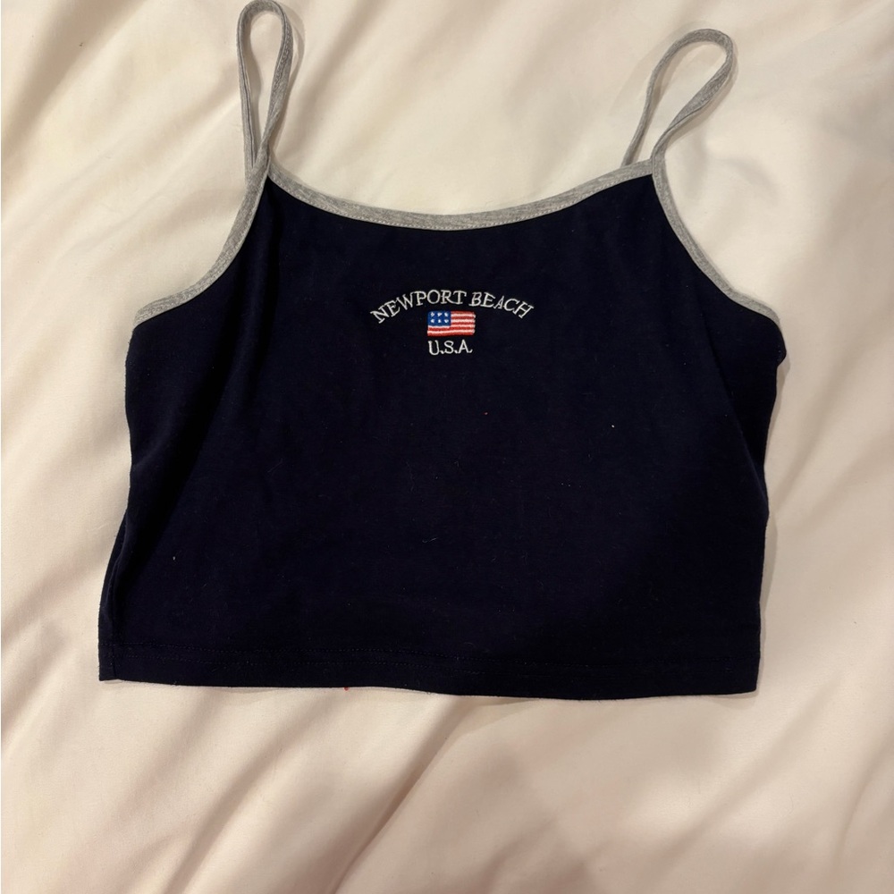 SHEIN Navy Blue Crop Top with Gray Trim